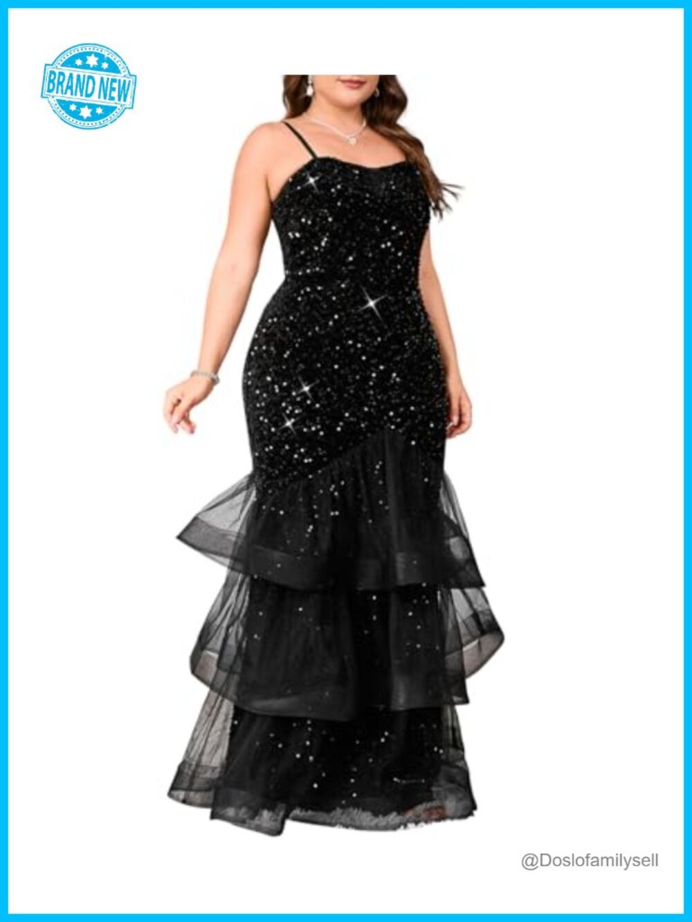 Sleeveless Sequin Mesh Patchwork Maxi Dress Fishtail Plus Size Prom